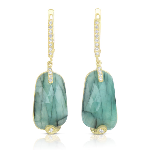 Drop emerald slice and diamond earrings