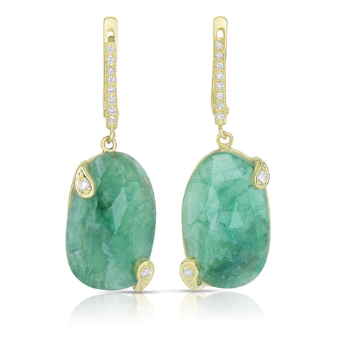 Drop emerald slice and diamond earrings
