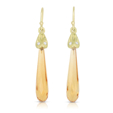 Drop citrine and diamond earrings