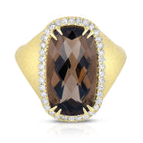 Smokey quartz ring with diamond halo